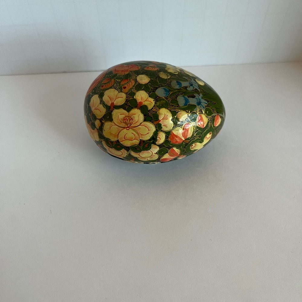 Handcrafted Floral Egg with Green and Orange Details